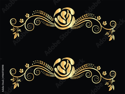 Elegant Golden Floral Design Elements on Black Background for Invitations