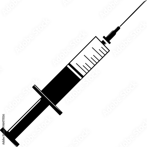 Syringe a medical instrument. A cylinder with a piston and a sharp thin needle tip. Medicine and health care.