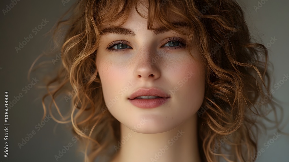 Portrait of a woman with soft natural curls and flawl Portrait of a woman with soft natural curls and flawl