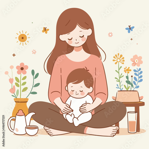 illustration of mother and baby