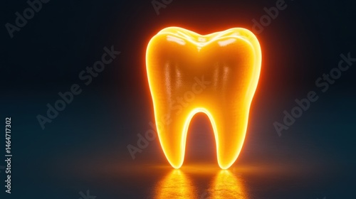 Glowing amber tooth 3 d render medical and health image