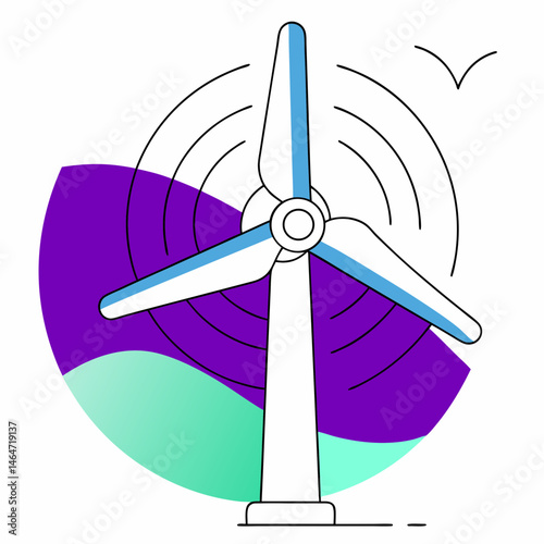 Wind turbine illustration with dynamic movement on a colorful abstract background 