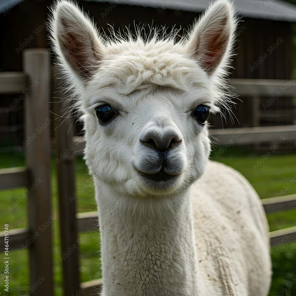 Obraz premium White Alpaca Farm Animal Portrait