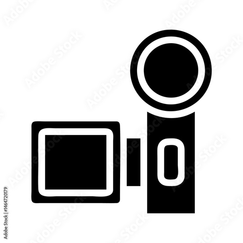 Minimalist rendition of a handheld video recorder in stark contrasting black shapes