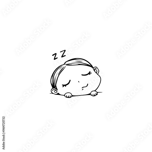 Sleeping child illustration in simple black-and-white style  