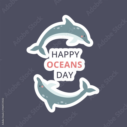 Cartoon Eco sticker on isolated background. Happy Oceans Day. Save the planet. World Ocean Day concept. Vector illustration