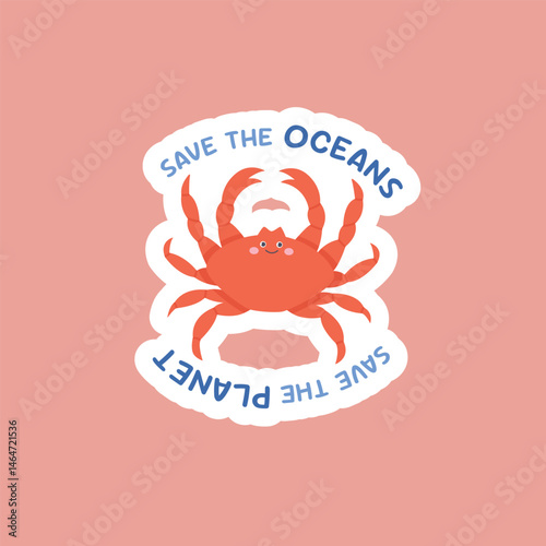 Cartoon Eco sticker on isolated background. Save the planet. World Ocean Day concept. Vector illustration