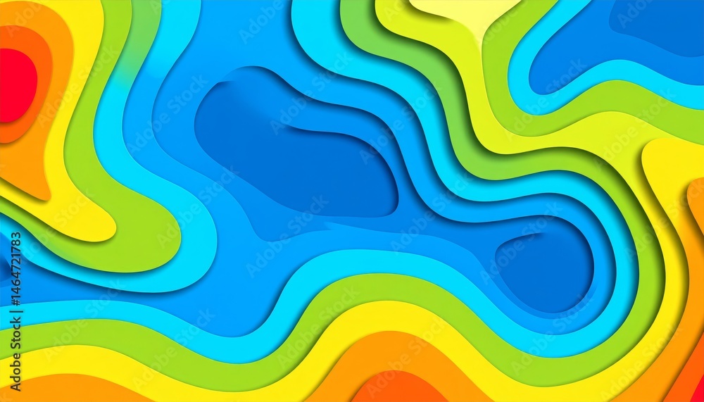 Fototapeta premium Topography papercut style background with multi colored layered waves