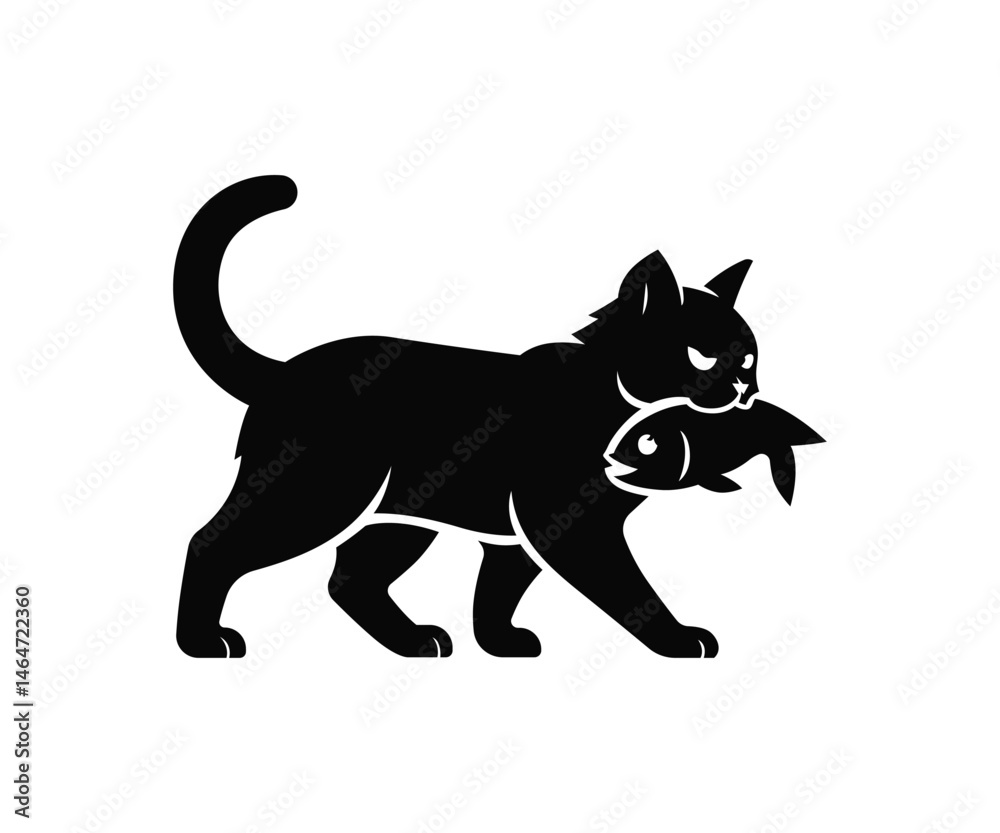Cat with fish vector Cat with fish vector