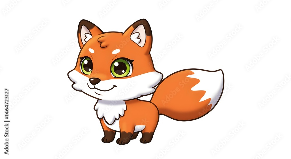 Obraz premium Adorable Cartoon Fox Illustration Cute Orange Fox Character Design, Perfect for Children's Books, Stickers, and More!
