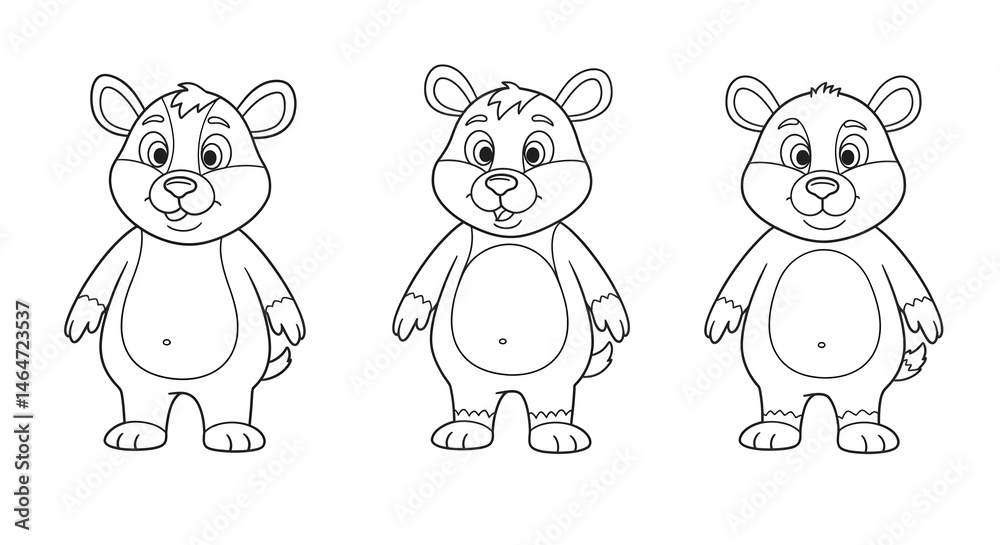 Naklejka premium Adorable Hamster Coloring Pages Three Cute Hamster Designs for Kids