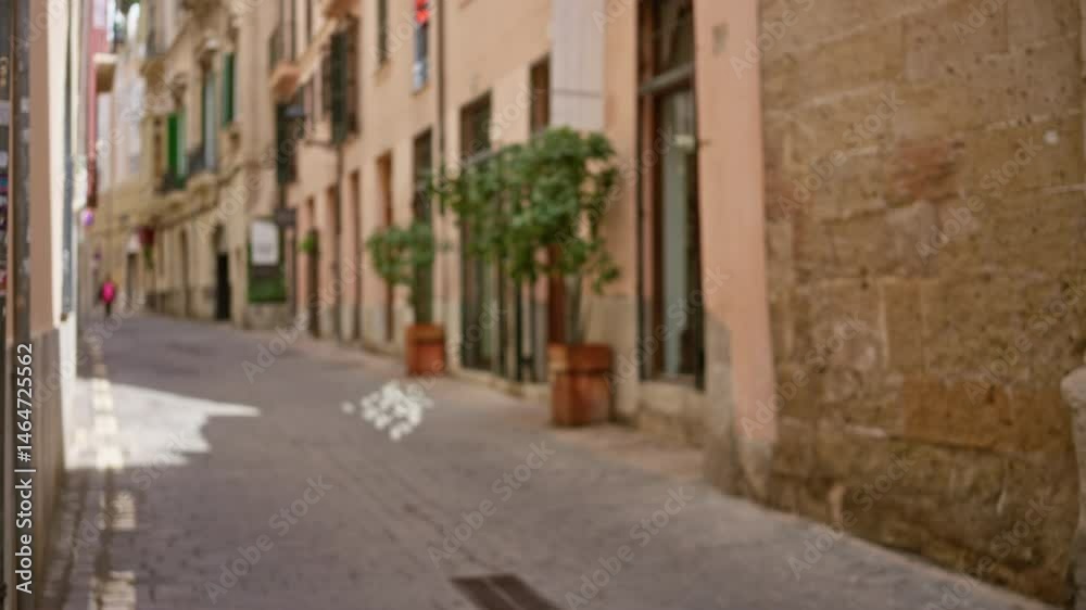 Blurred mediterranean street scene with historic buildings and plants creating a serene, defocused atmosphere in an old town setting. Blurred mediterranean street scene with historic buildings and plants creating a serene, defocused atmosphere in an old town setting.