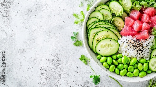 Delicious, healthy poke bowl with fresh ingredients.
