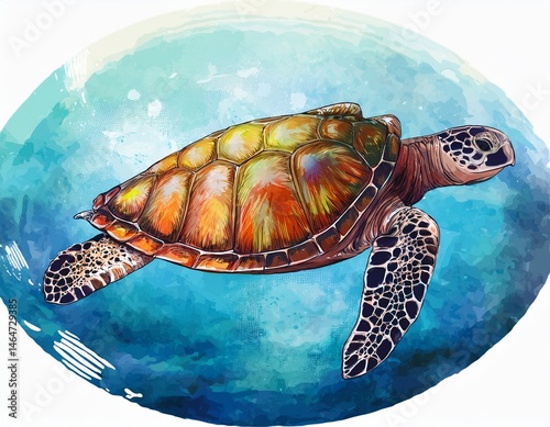 sea turtle watercolor illustration isolated on transparent sea for art work