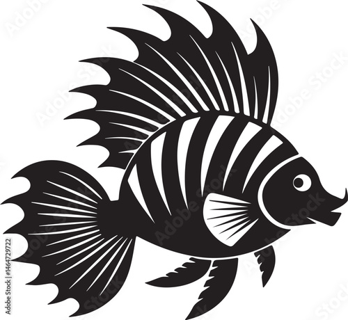 lionfish silhouette, black and white silhouette, vector and illustration