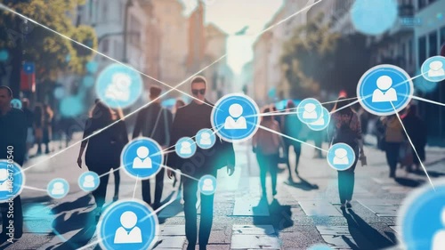 A street people walking in the city with internet network, Generative AI illustrations.