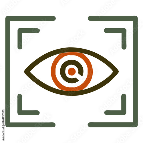 Eye recognition icon for biometric security in outlined color style