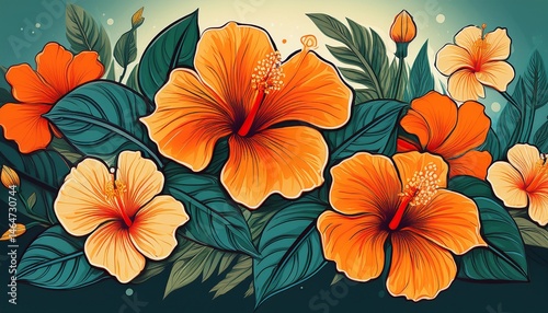 Wallpaper Mural vibrant orange hibiscus flowers artistic floral design Torontodigital.ca