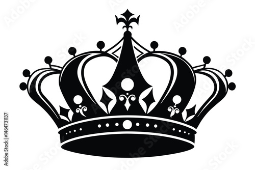 Ornate black crown with fleur de lis and sphere details shows regal elegance