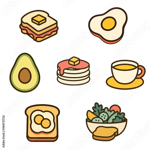Vector Breakfast Food Icon Set – Eggs, Toast, Coffee, and More