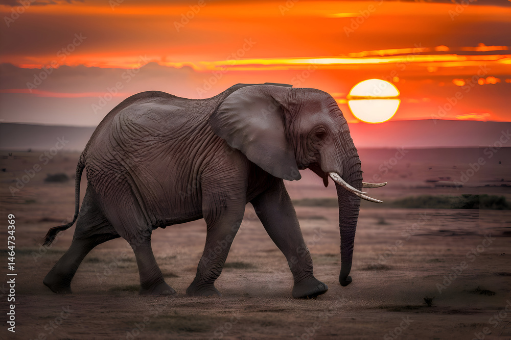 Obraz premium elephant walking at sunset