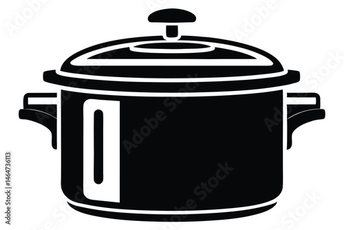 Solid black silhouette displays a lidded cooking pot with handles shown on a transparent background