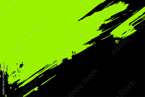 Abstract lime green grunge paint stroke or brush mark on a black background. Textured vector element with distressed, rough edges, ideal for vibrant artistic overlays, banners, or edgy graphic accents