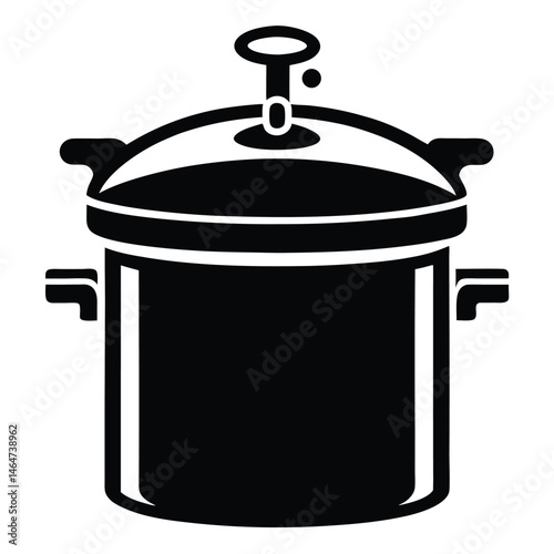 A solitary black cooker displays its round pot and secure lid design