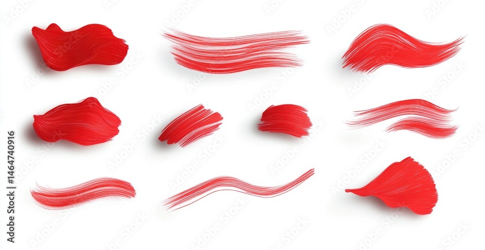 Fototapeta premium Red paint strokes and textures on white background