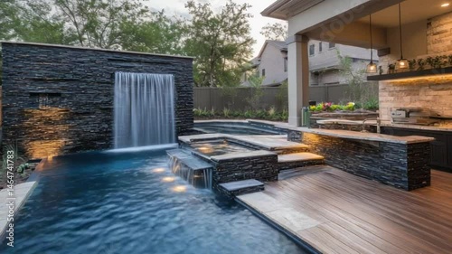 Luxurious Outdoor Oasis with Waterfall Pool