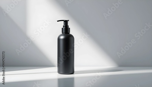 cosmetic bottle with pump, matte black finish.