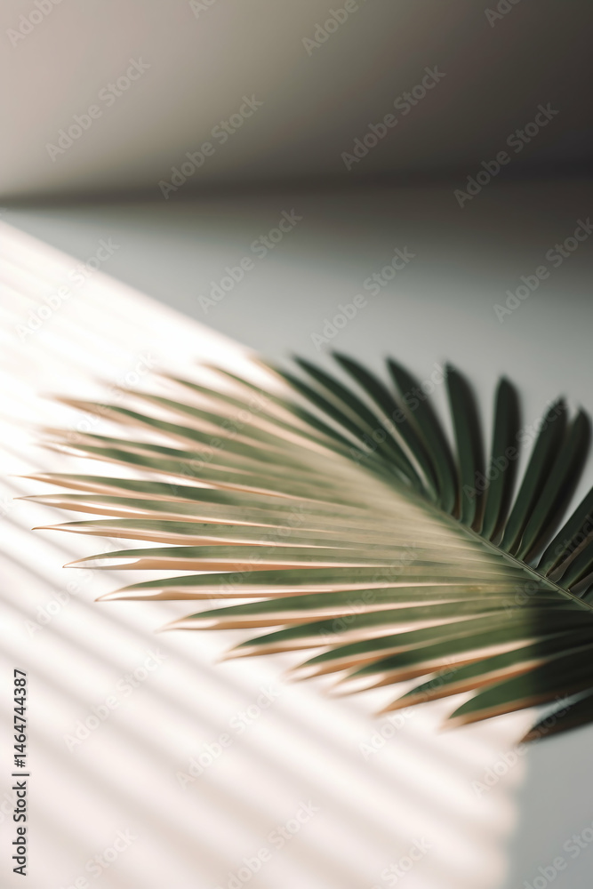 Fototapeta premium Delicate frond shadow play on textured surface evoking serene minimalist aesthetic