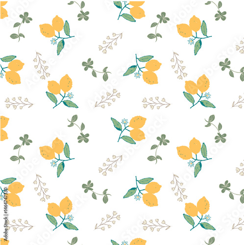 Citrus background. Lemon Seamless Pattern. Yellow fruit ornament for wallpaper, wrapping paper, textile, menu, food package design and decoration Pro Vector
