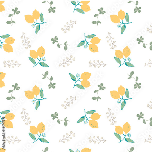 Citrus background. Lemon Seamless Pattern. Yellow fruit ornament for wallpaper, wrapping paper, textile, menu, food package design and decoration Pro Vector