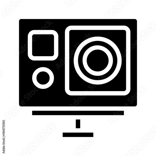 Sleek minimalist icon depicting an action camera, evoking adventure and capture