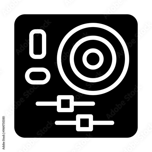Abstract illustration of a black turntable DJ controller with white accents