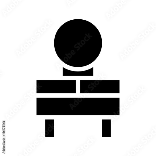 Minimalist rendering of vanity table with a round mirror in pure black silhouette