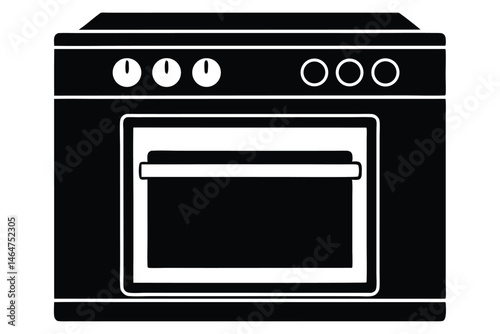 The kitchen stove with its oven displays simple, bold lines on transparent backdrop