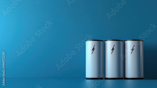 Three energy storage units against a blue background