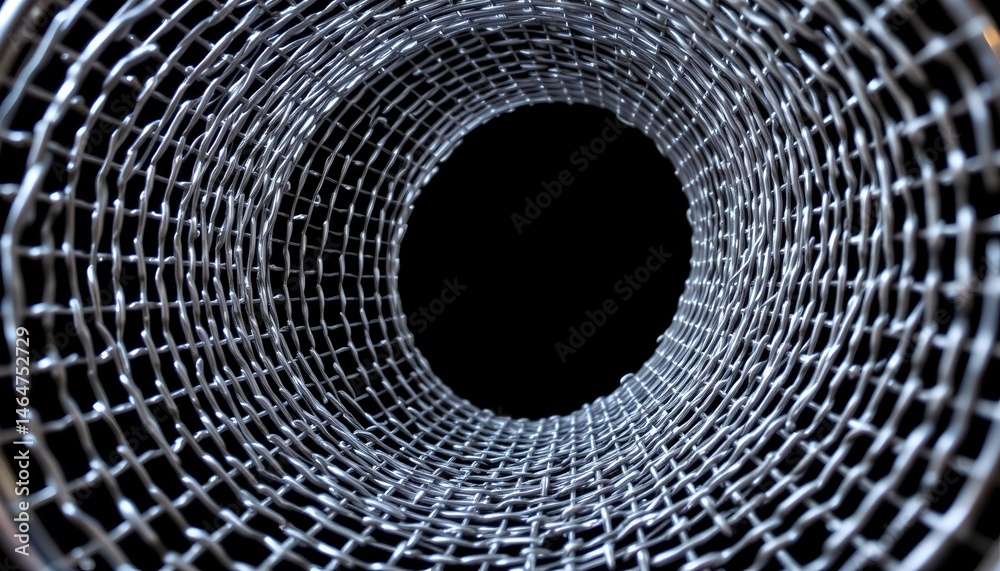 Close-up View of Wire Mesh Design in Circular Shape Against Dark Background for Industrial and Artistic Applications