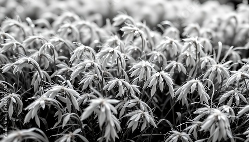 Obraz na płótnie Delicate white flowers with dew in a serene nature setting showcasing intricate details and soft textures in monochrome w salonie