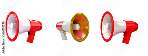Set of megaphone isolated on transparent background, generate by Firefly.