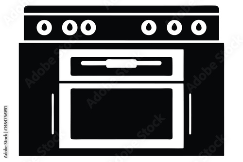 The oven showcases minimalist solid black and white shape isolated on a transparent background