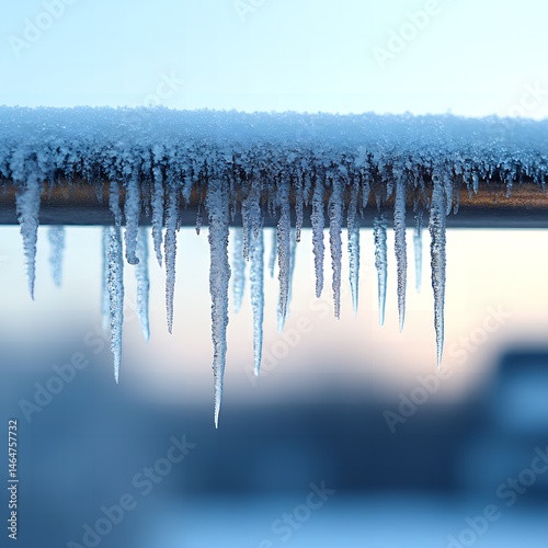 Icicles Hanging from Metal Pipe Winter Frost Nature Scene