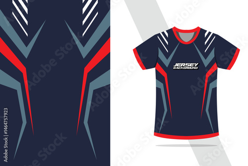 Sport jersey design template mockup curve and diamond line for racing, running, esports, in navy color combinations EPS 10