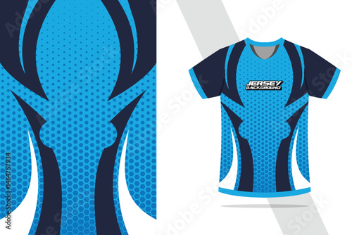 Sport jersey design template mockup curve and diamond line for racing, running, esports, in blue color combinations EPS 10