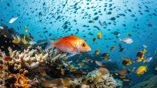 Vibrant coral reef teeming with fish (1) photo