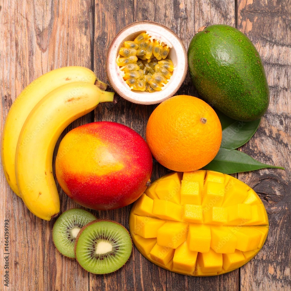 fruits on a wooden background