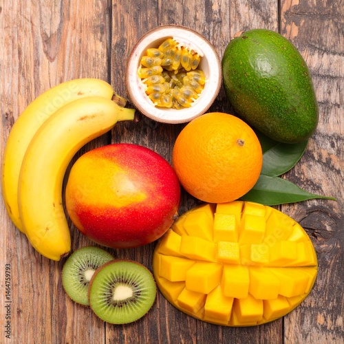 Obraz na płótnie fruits on a wooden background w salonie
