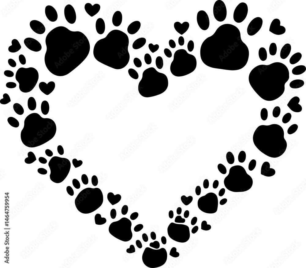 Fototapeta premium Cat Silhouettes with Paw Prints vector